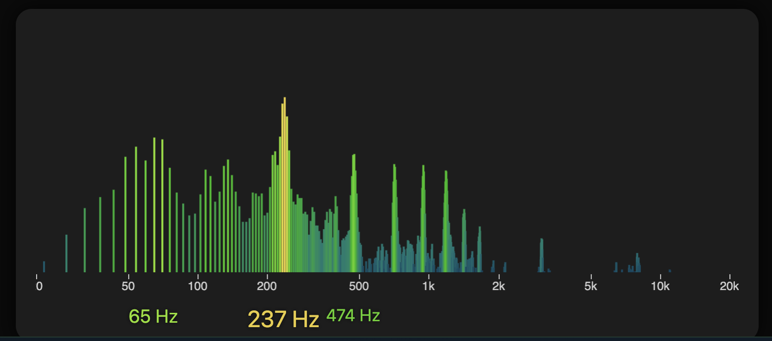 EMF Explorer frequency monitor - real-time spectrum analyzer showing signal peaks