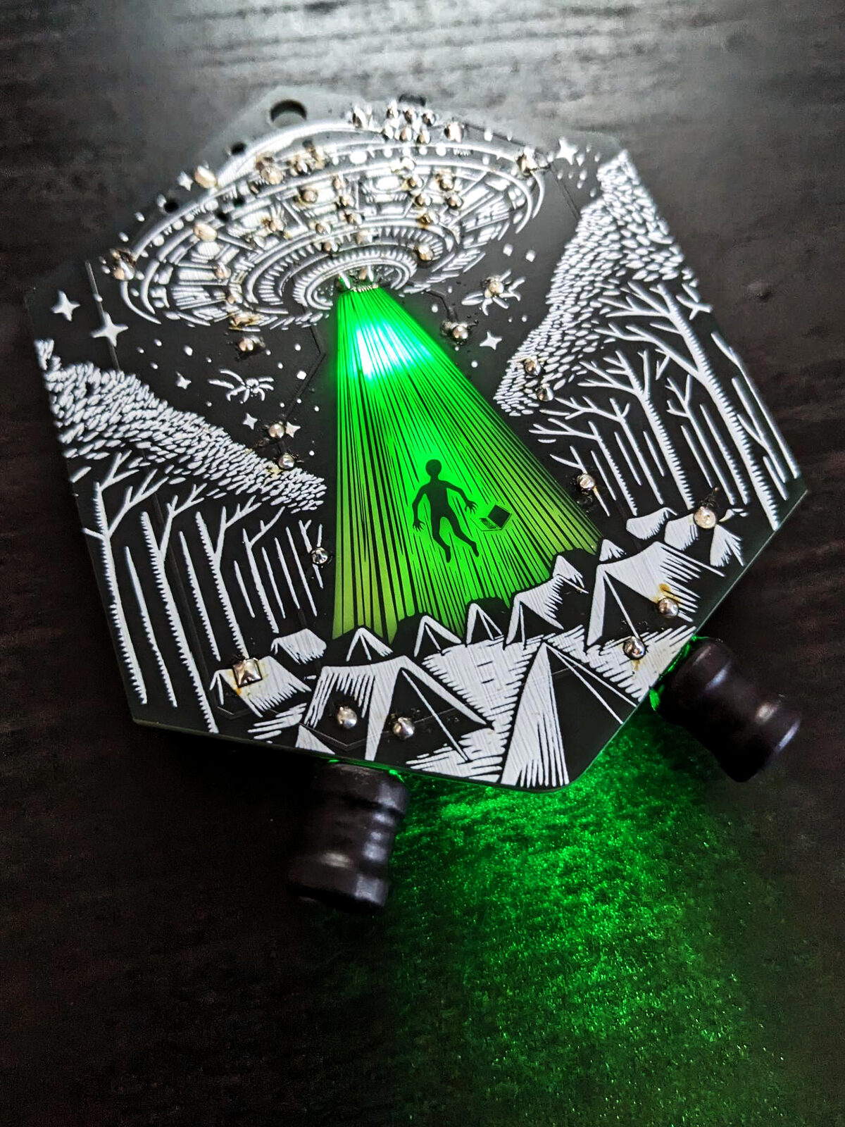 EMF Explorer badge illuminated, glowing green